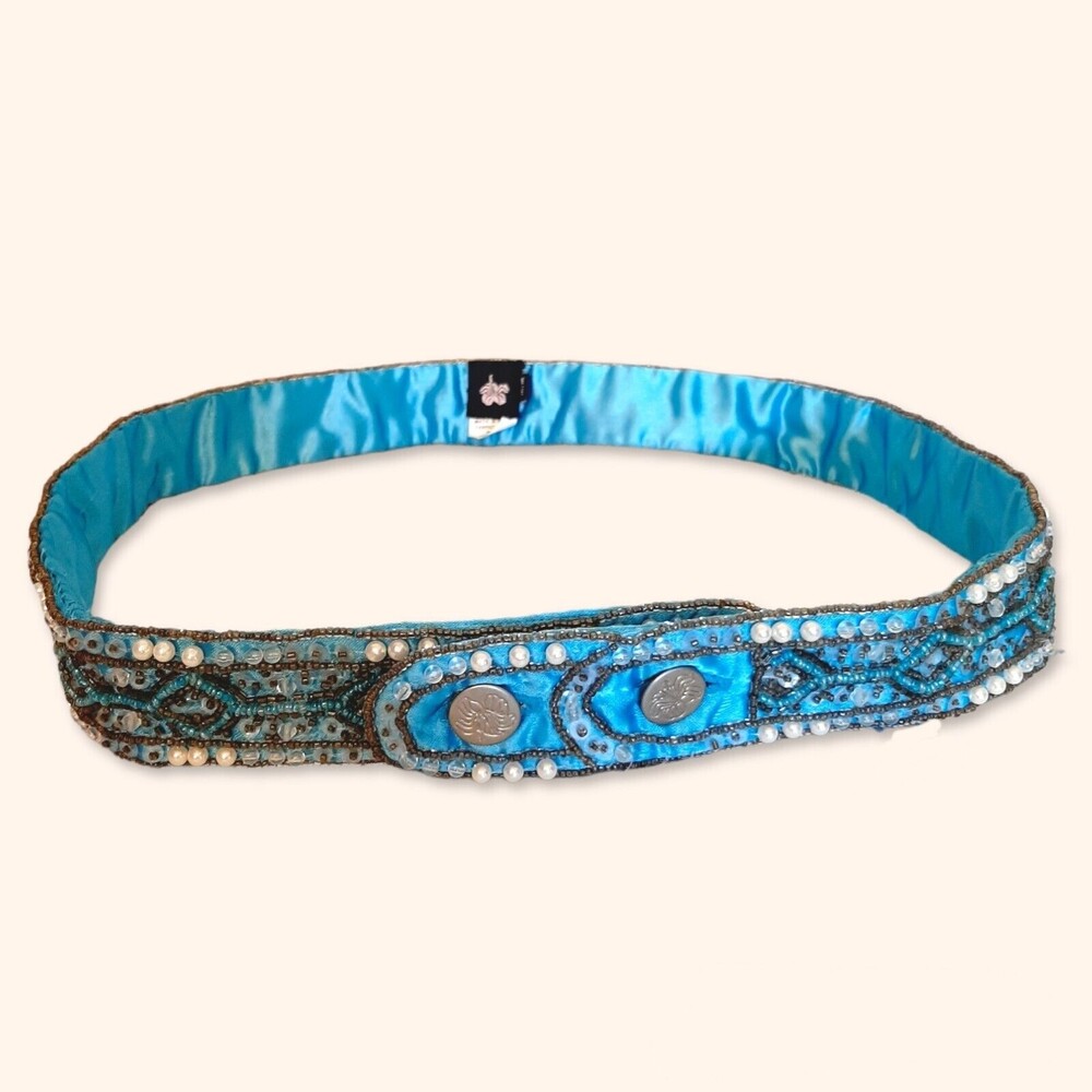 Ibisco Awesome Indian Hand Beaded Belt Blue Satin Size M